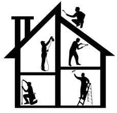 Clipart of a group of people working on a home.