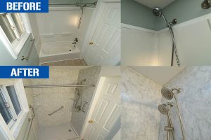 before and after shower remodel