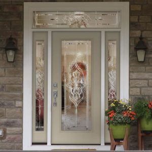 Pearl/Off-White Door with Ornate Sidelite Windows