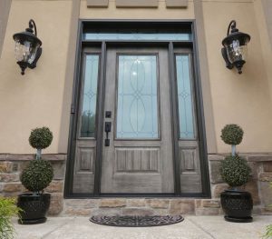 Grey Wood Grain Door with Sidelites