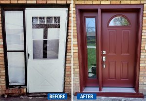 A before and after comparison following the completion of an entryway renovation.