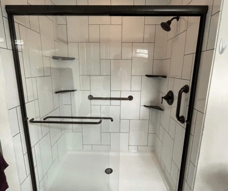 Black and white tile shower