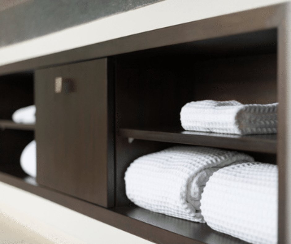 Recessed shelves in the bathroom.