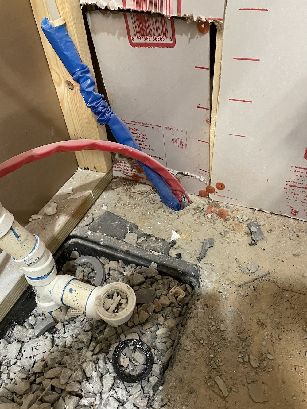 A tub to shower conversion during install.