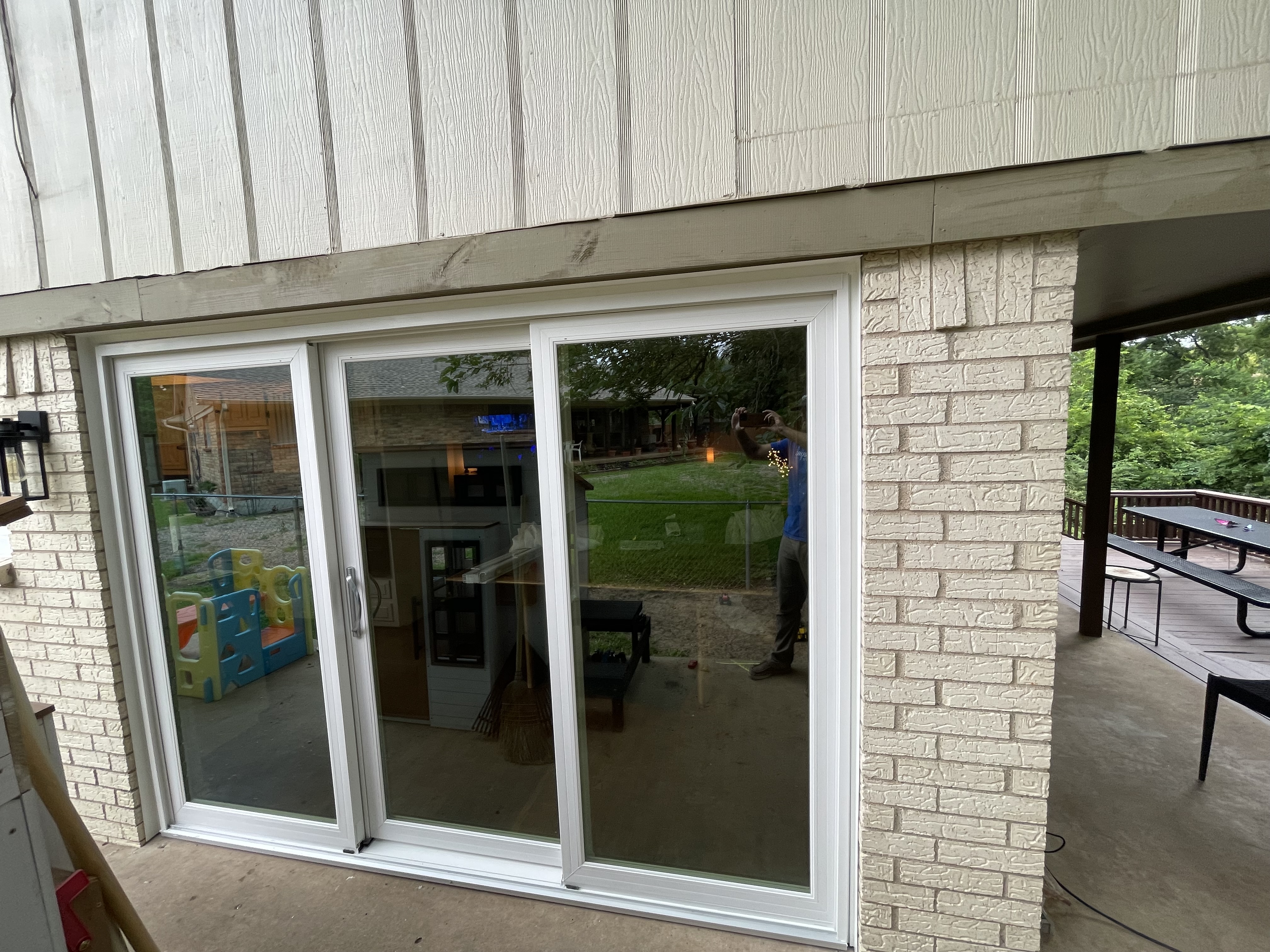 A sliding glass door on a home in Dallas, Texas.